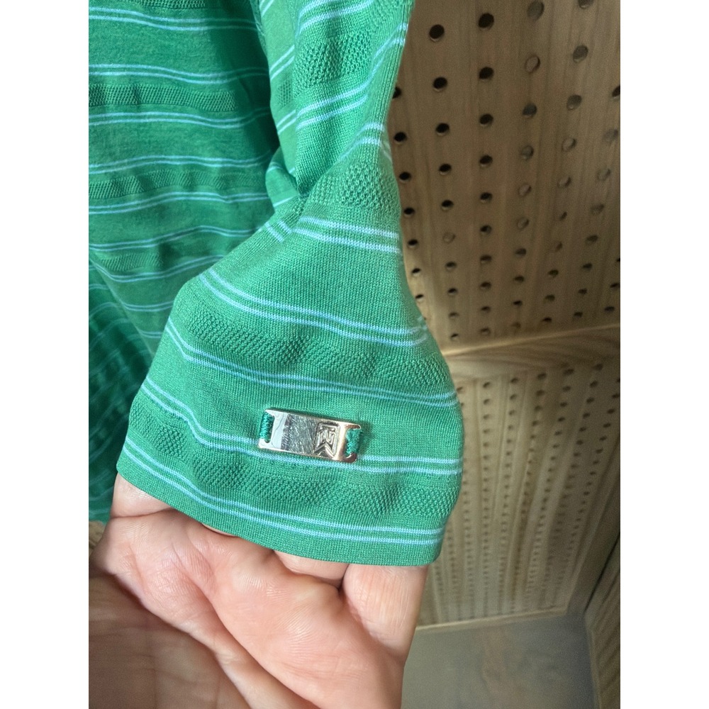 Nike Tiger Woods Collection Mens Green Striped Short Sleeve Golf Polo Shirt M - Picture 3 of 4